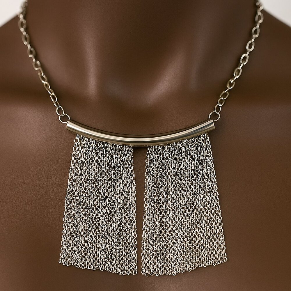 Layered Silver Multi-Strand Fringe Necklace – Statement Fashion Women' Jewelry